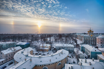 False suns in winter sky over Pushkin