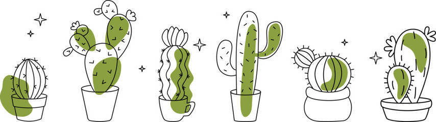 Set doodle cartoon line cacti © AnaRisyet