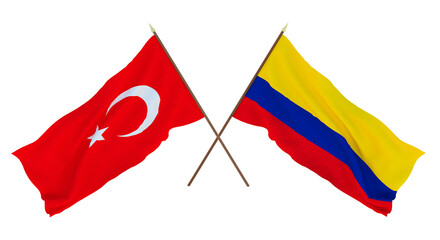 Background for designers, illustrators. National Independence Day. Flags Turkey and Colombia