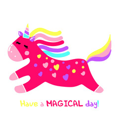 Cute Unicorn fly.  Pony cartoon animals