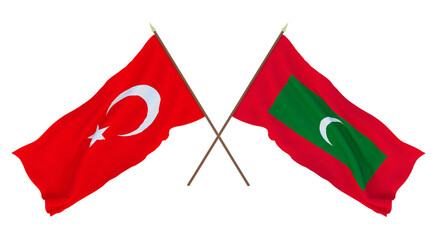 Background for designers, illustrators. National Independence Day. Flags Turkey and Maldives