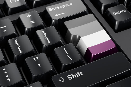 Asexual flag painted on computer keyboard. 3D rendering