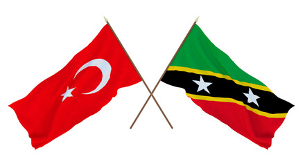 Background for designers, illustrators. National Independence Day. Flags Turkey and Saint Kitts and Nevis