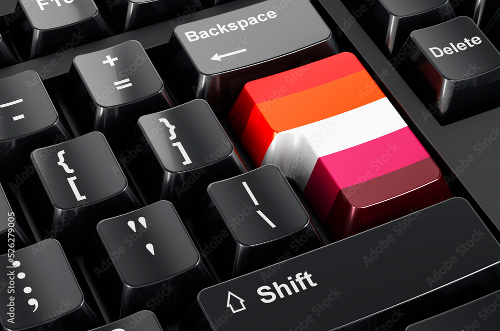 Poster lesbian flag painted on computer keyboard. 3d rendering
