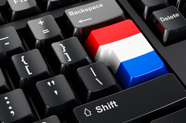 Luxembourgish flag painted on computer keyboard. Online business, education, shopping in Luxembourg concept. 3D rendering