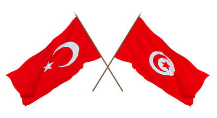 Background for designers, illustrators. National Independence Day. Flags Turkey and Tunisia