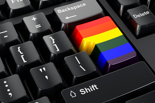 LGBT rainbow flag painted on computer keyboard. 3D rendering