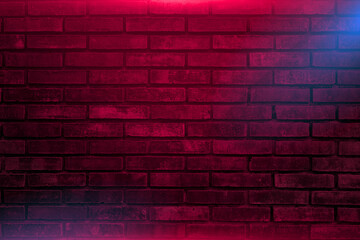 Fototapeta na wymiar Brick walls blue and red neon background. Grunge Concrete Brick, Modern futuristic lighting effect