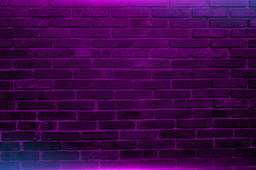 Plakat Brick walls blue and red neon background. Grunge Concrete Brick, Modern futuristic lighting effect