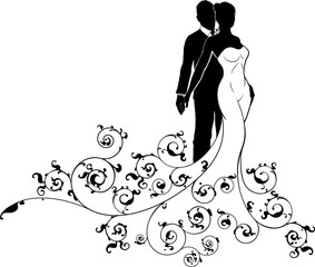 Abstract Pattern Bride and Groom Wedding Silhouette