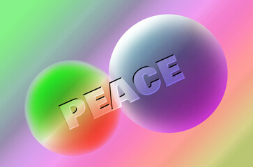 Illustration of Gradient Multi-color 3D Various Size Spheres with the Word of PEACE