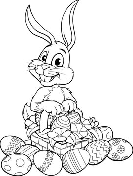Easter Bunny Rabbit With Basket of Eggs