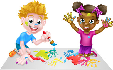 Little Boy and Girl Painting