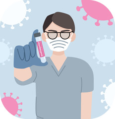 Fototapeta na wymiar Flat illustrationof monkeypox virus 2022. Doctor holding a vaccine in his hand. Medical concept.