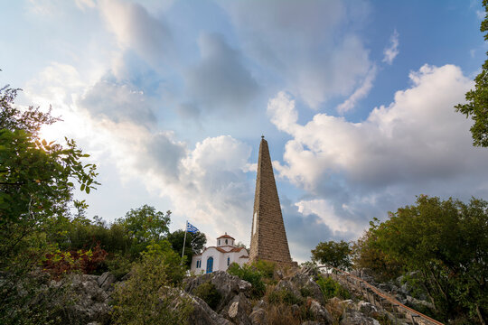 View of the Tumulus in memory of the men of the historical Battle of Maniaki and the great sacrifice of Papaflessas