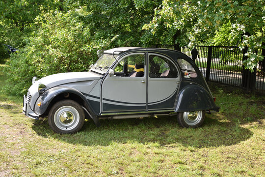 Citroen 2CV6, grey vintage car. Annual gathering of vintage Citroens. WARSAW, POLAND - MAY 18, 2019