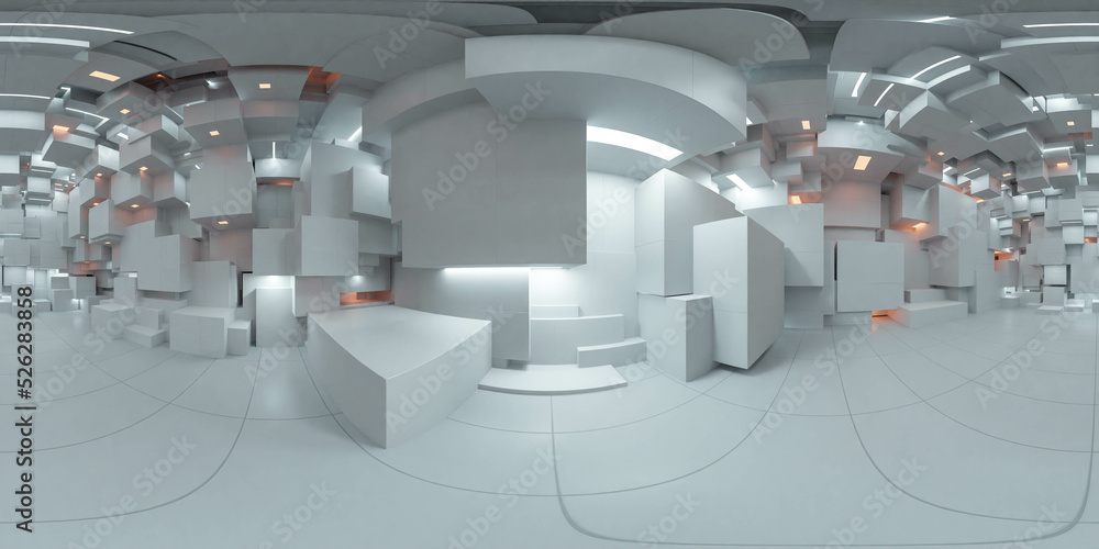 Aufkleber 360 degree full panorama environment map of bright white abstract cube geometric shape cube elements
