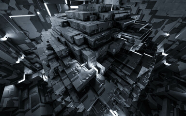 abstract cubic design with metallic technology surface 3d render illustration