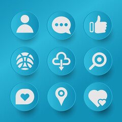 Set of icon social media,web for bussines with blue neumorphism design