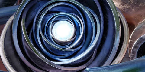 blue and red abstract metal orb sphere with glowing light 3d render illustration