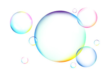 Many beautiful soap bubbles on white background