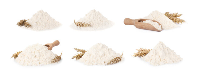 Set with wheat flour on white background. Banner design
