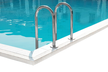Modern swimming pool with ladder isolated on white
