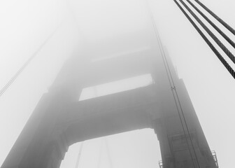 architecture detail of golden gate bridge in the fog