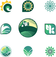 Agriculture eco farming logotype template signs set - 526285648