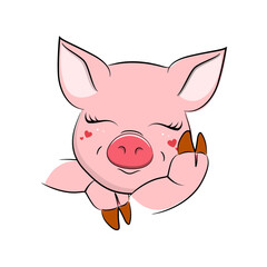 Cute funny pig face expressions. Vector illustration.