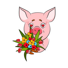 Cute funny pig face expressions. Vector illustration.