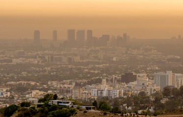sunset over L.A.  during a wildfire