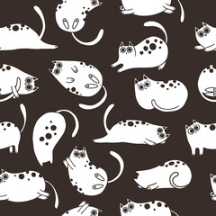 Seamless pattern with cute cartoon cats. Great for fabric, textile vector illustration