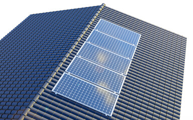 Obraz premium Realistic 3D illustration solar panel system on rooftop 