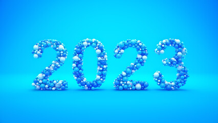Multi coloured balls 2023. Numbers for Happy New Year 2023.