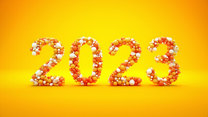 Multi coloured balls 2023. Numbers for Happy New Year 2023.