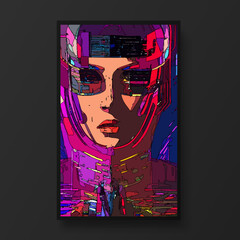 Cyberpunk woman portrait.  Woman beauty fashion concept, minimalistic style. Trendy modern illustration for poster, banner, cover.