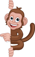Monkey Cartoon Character Animal Pointing At Sign