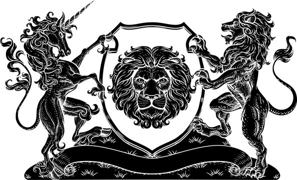 Coat of Arms Unicorn Lion Crest Shield Family Seal