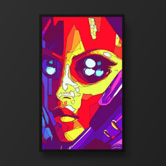 Cyberpunk woman portrait.  Woman beauty fashion concept, minimalistic style. Trendy modern illustration for poster, banner, cover.