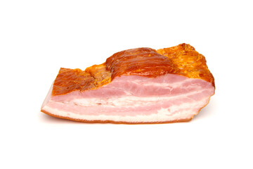 Smoked pork bacon on a white background