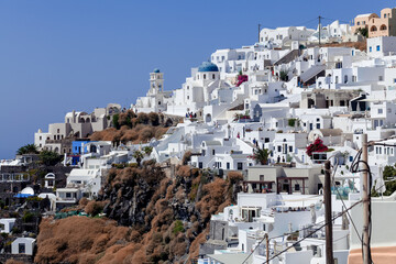 Santorini, Grecja. Widok tradycyjnych cykladzkich domów, wakacje w tle. - obrazy, fototapety, plakaty
