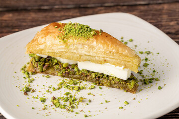 Carrot slice baklava, Baklava with pistachio. Turkish traditional dessert. Turkish name havuc dilimi