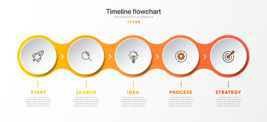 Timeline infographic design with 5 options or steps. Infographics for business concept. Can be used for presentations workflow layout, banner, process, diagram, flow chart, info graph, annual report. - obrazy, fototapety, plakaty
