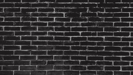 Abstract Black brick wall texture for pattern background. wide panorama picture. Horizontal part of black painted brick wall