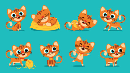 Set Of Cartoon Cat Poses
