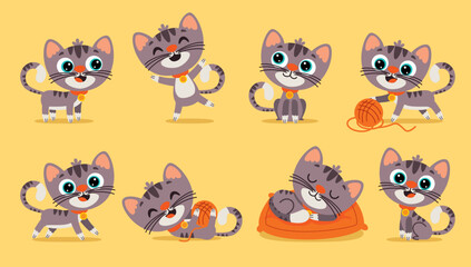 Fototapeta premium Set Of Cartoon Cat Poses