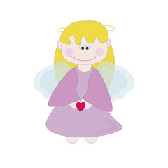 smiling little angel in a childish style drawn on a white background