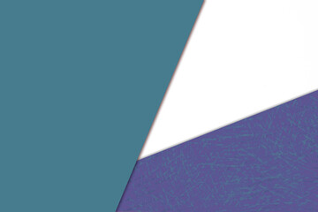 Plain vs textured dark deep shades of purple blue green and white color papers intersecting to form a triangle shape for cover design