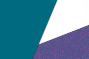 Plain vs textured dark deep shades of blue green purple and white color papers intersecting to form a triangle shape for cover design